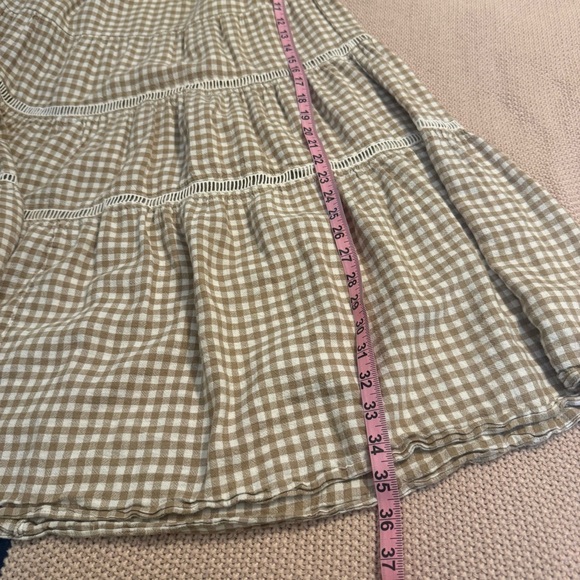 Madewell Gingham Tiered Linen Blend Maxi Skirt Tan Cream XS - Picture 9 of 11